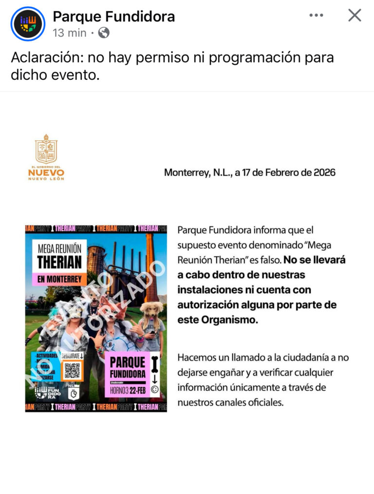 Parque Fundidora desmiente realización de evento “Mega Reunión Therian” en sus instalaciones.