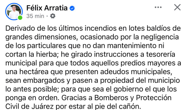 Si debes y tu terreno está hecho monte, te lo vamos a embargar: Félix Arratia lanza advertencia